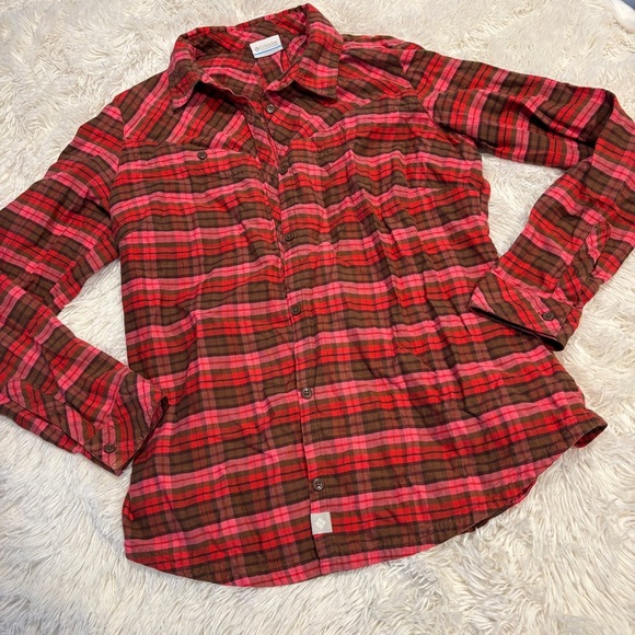Columbia Women's Medium Red Cotton Long Sleeve Button Up size Large - Picture 1 of 9